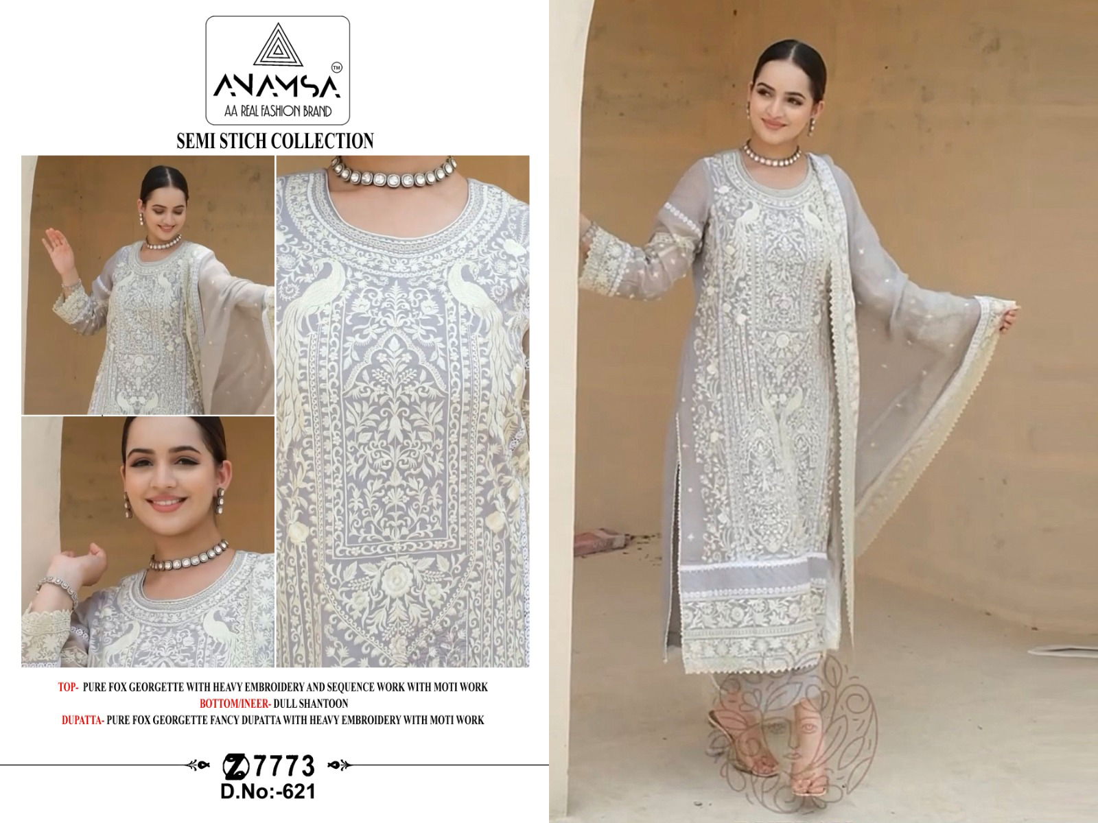 Anamsa 621 Faux Georgette Embroidery Pakistani Suit Suppliers In India